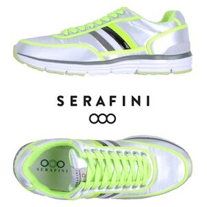 SERAFINI PERFORMANCE MEN'S NIB SILVER/LIME SNEAKERS. EU 44 / US 10 M